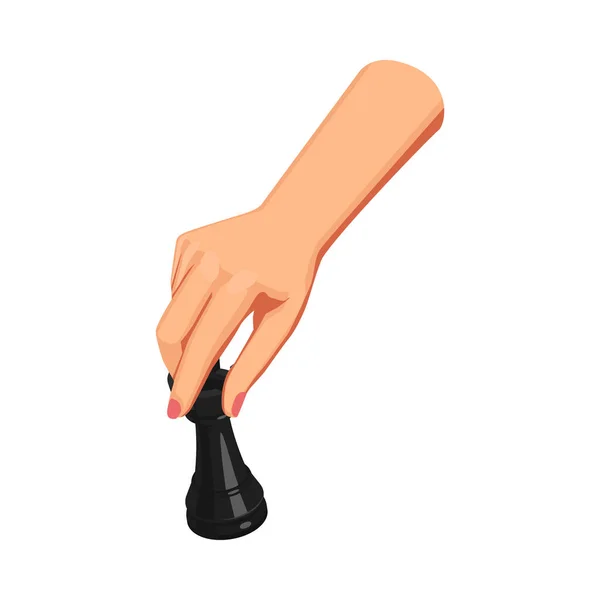 Menselijke Hand Met Zwart Schaakstuk Isometrische Vector Illustratie — Stockvector