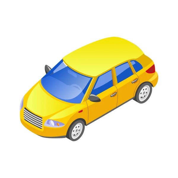 Isometric Sarı Araba Beyaz Arka Plan Vektör Illüstrasyonuna Karşı — Stok Vektör