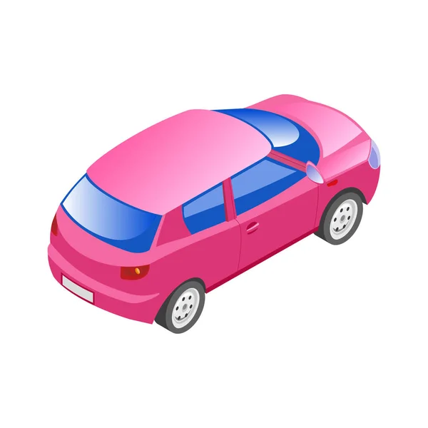Isometrische Roze Auto Achteraanzicht Vector Illustratie — Stockvector