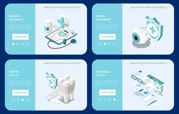 Isometrisches Set Der Krankenversicherung Mit Symbolen Der Gesundheits App Isolierte — Stockvektor