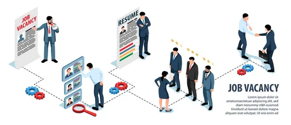 Vacature Isometrische Infographics Met Mensen Die Hun Vaardigheden Aanbieden Managers — Stockvector