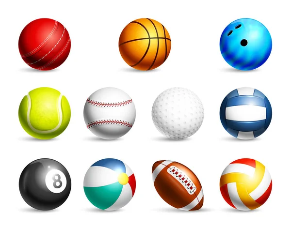 Ikon Olahraga Yang Realistis Mengatur Bola Untuk Rugbi Bisbol Bola - Stok Vektor
