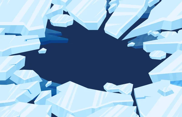 冰冻的北极冰架模糊的冰块在水向图的中间形成了一个圆形的洞 — 图库矢量图片