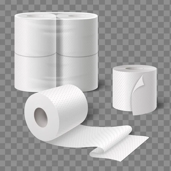 Toilet Paper Kitchen Towels Rolls Realistic Composition Packed Open Tissue — Stock Vector