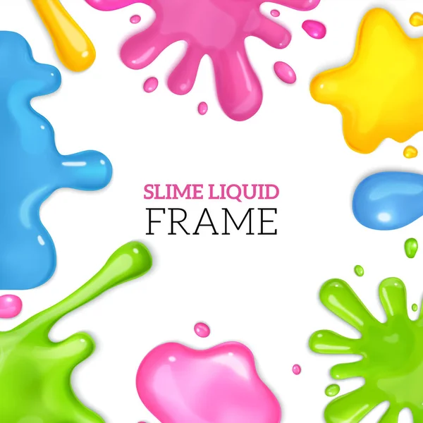 Cadre Visqueux Réaliste Avec Taches Liquides Colorées Illustration Vectorielle Isolée — Image vectorielle