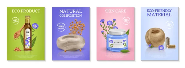 Ρεαλιστική Αφίσα Λιναριού Φυσικό Ύφασμα Και Βιολογικά Προϊόντα Περιποίησης Δέρματος — Διανυσματικό Αρχείο