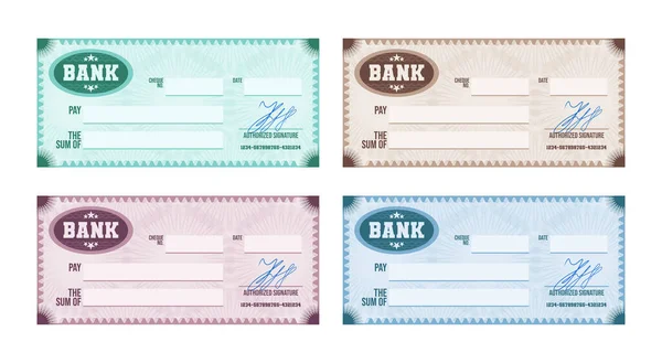 Mehrfarbig Signierter Blanko Bankscheck Mit Guilloché Muster Und Wasserzeichen Realistisch — Stockvektor