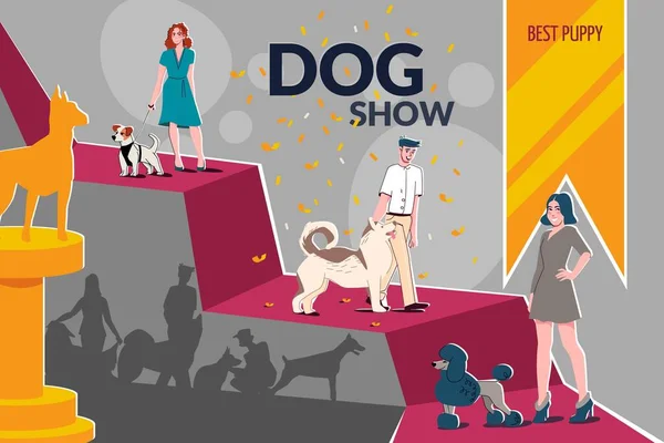 Dog Show Flat Collage Composition Dog Show Best Puppy Headline — Stock Vector