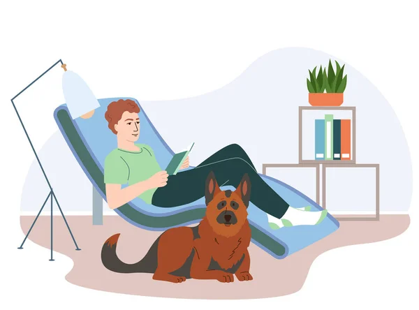 Sällskapsdjur Vänlig Interiör Sammansättning Med Läsning Och Hund Symboler Platt — Stock vektor