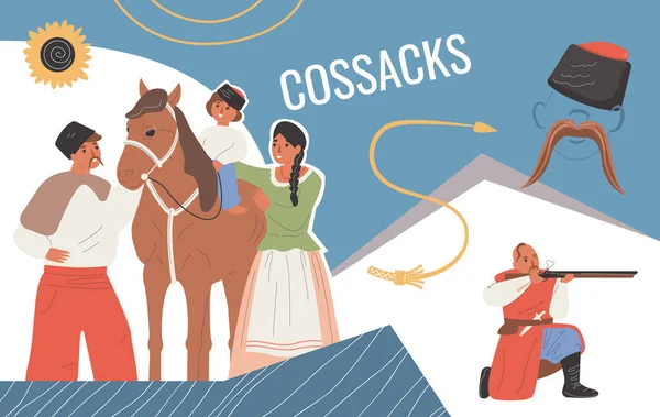 Cossaco Colagem Plana Com Homens Mulheres Trajes Tradicionais Ucranianos Ilustração —  Vetores de Stock