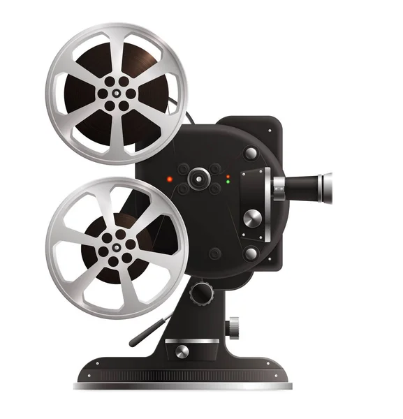 Retro Vintage Projector Compositie Met Geïsoleerd Realistisch Beeld Van Film — Stockvector