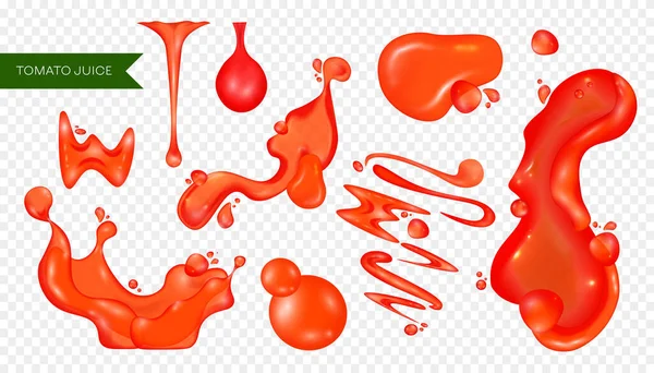 Ρεαλιστικό Κόκκινο Χυμό Ντομάτας Υγρό Πιτσιλιές Απομονώνονται Διαφανές Φόντο Διάνυσμα — Διανυσματικό Αρχείο
