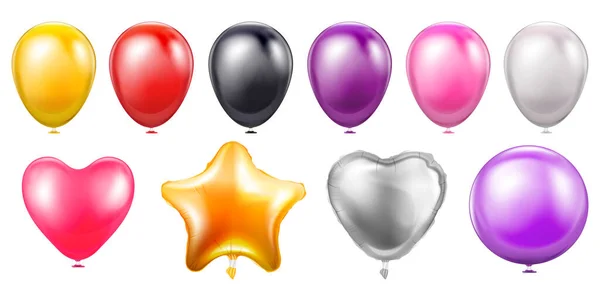 Birthday Air Balloons Parties Celebrations Realistic Color Set Isolated White — Stock Vector