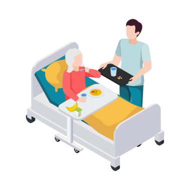 Huzurevi yaşlılarının tıbbi bakım etkinliği ve yardımcı görüntü vektör illüstrasyonu ile kompozisyonu