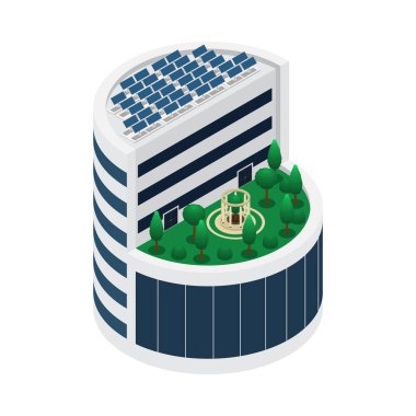 Boş arkaplan çizimi üzerinde izole edilmiş fütüristik görüntüye sahip akıllı şehir teknolojisi izometrik bileşimi