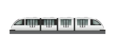 Boş arkaplan çizimi üzerinde modern tren vagonunun yan görüntüsüne sahip yolcu tramvayı gerçekçi kompozisyonu