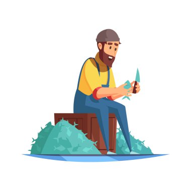 Boş arkaplan çizimi üzerinde cesur deniz adamının karalama stili insan karakterine sahip deniz kompozisyonu