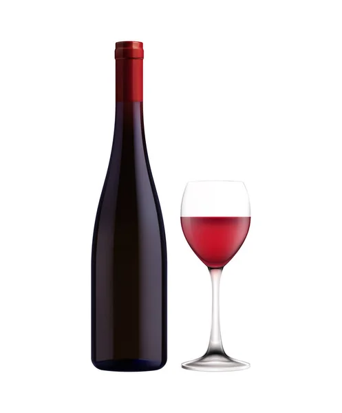Weinsorten Flaschen Gläser Realistische Zusammensetzung Mit Isolierter Frontansicht Der Flasche — Stockvektor
