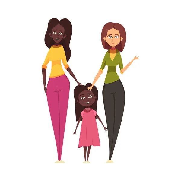 Homoseksualne Rodziny Kompozycja Doodle Znaków Kobiet Rodziców Wektor Ilustracji — Wektor stockowy