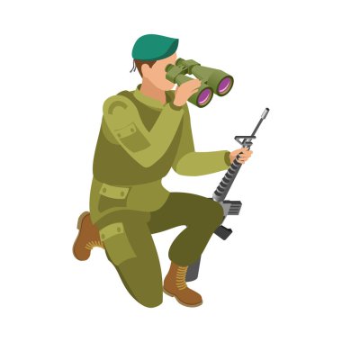 Boş arkaplan çizimi üzerinde sınır güvenlik denetiminin izole edilmiş ikonu ile sınır servis izometrik bileşimi