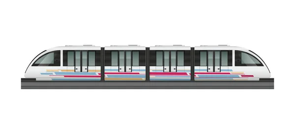 Passenger Tram Train Realistic Composition Side View Modern Train Carriage — Stock Vector