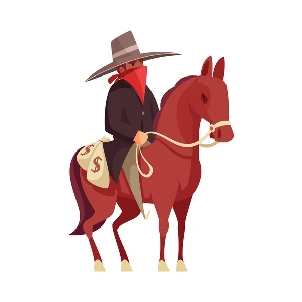 Cowboy Wild West Composition Isolated Vintage Cartoon Style Human Character — Stock Vector