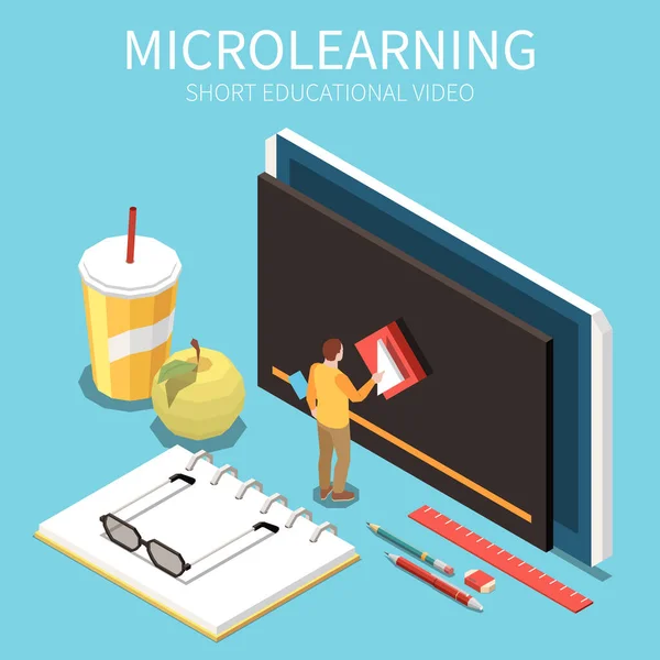 Tendenze Microapprendimento Concetto Isometrico Con Video Simboli Educativi Illustrazione Vettoriale — Vettoriale Stock