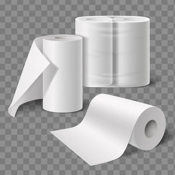 Toiletpapier Keukenhanddoeken Rollen Realistische Samenstelling Met Transparante Achtergrond Brede Zachte — Stockvector