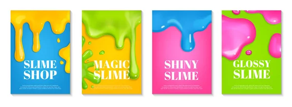 Ρεαλιστική Slime Αφίσα Σετ Πολύχρωμο Υγρό Σταγόνες Απομονωμένη Διανυσματική Απεικόνιση — Διανυσματικό Αρχείο