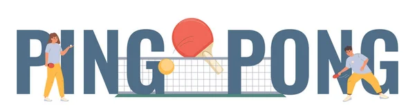 Ping Pong Texto Plano Con Símbolos Tenis Mesa Vector Ilustración — Vector de stock