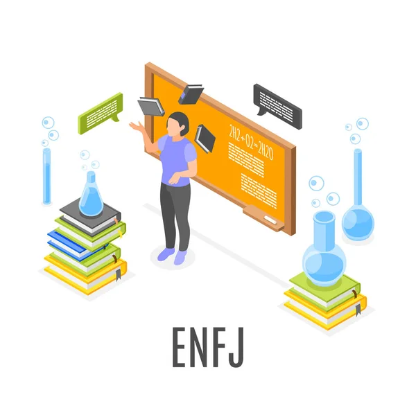 Enfj Mbti Personality Type Isometric Composition Protagonist Female Character Science — Stock Vector