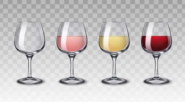酒精饮料玻璃器皿 附有酒杯空的逼真图像 装有彩色液体矢量图解 — 图库矢量图片
