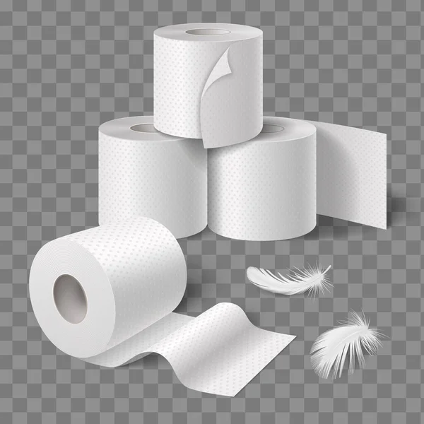 Toilettenpapier Küchentücher Rollen Realistische Komposition Mit Blick Auf Badetuchfedern Auf — Stockvektor
