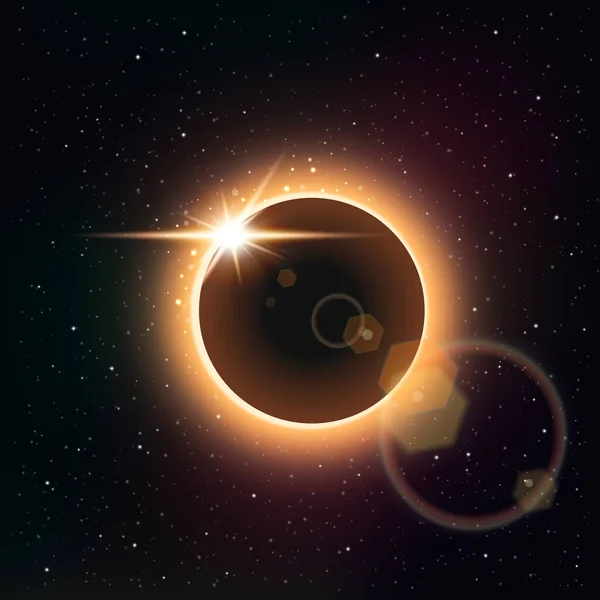 Eclipse Reális Kompozíció Napkitörés Galaxis Háttér Vektor Illusztráció — Stock Vector