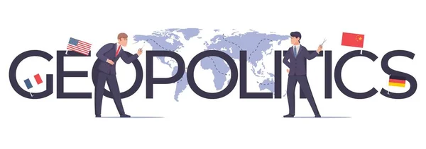 Düz Metin Dünyası Haritasına Sahip Jeopolitik Küresel Siyasi Kompozisyon Resmi — Stok Vektör