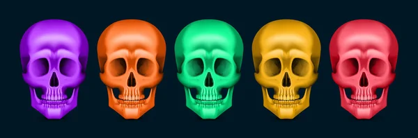 Crânes Humains Différentes Couleurs Vue Face Ensemble Réaliste Isolé Sur — Image vectorielle