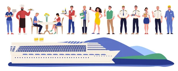 Ship Sailor Flat Icons Set Cruise Yacht Crew Members Isolated — Stock Vector