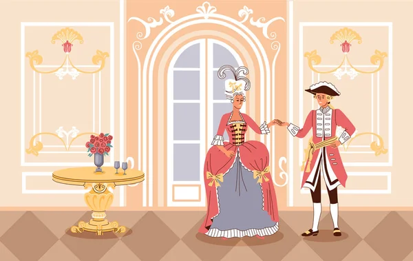 Histoire Mode Illustration Plate Avec Dame Gentleman Vêtus Vêtements Illustration — Image vectorielle