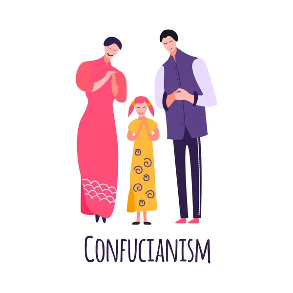 Different religious people family composition with flat doodle style characters of parents and children vector illustration