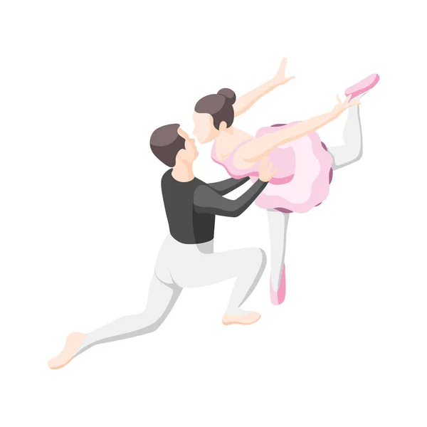Ballet Bailarinas Composición Isométrica Con Personajes Humanos Aislados Blanco Ilustración — Vector de stock