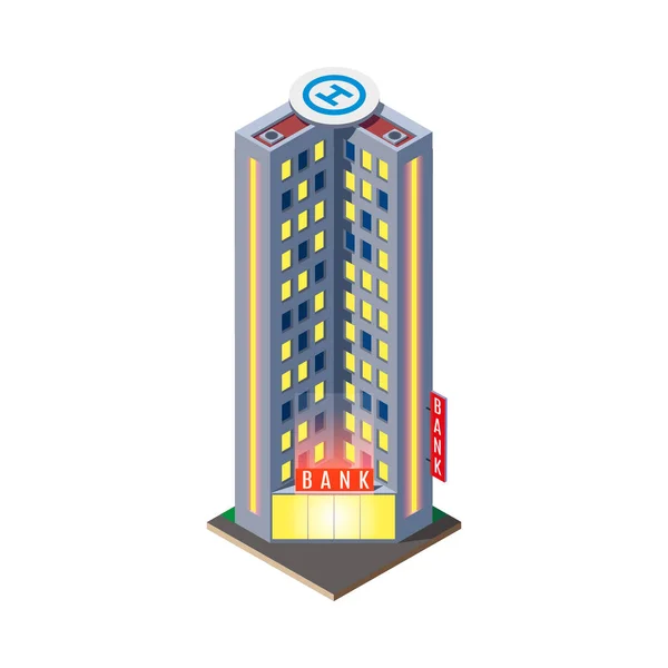 Изометрическая Композиция Ночного Города Изолированным Видом Здание Светящимися Окнами Пустом — стоковый вектор