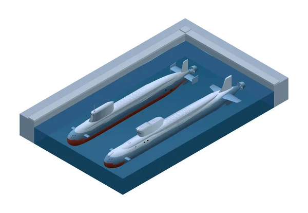 Komposisi Kapal Selam Isometrik Dengan Pemandangan Terisolasi Dari Kolam Persegi - Stok Vektor