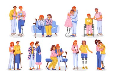 İnsanlar, üzgün ve dikkati dağılmış insan karakterleri içeren düz setleri destekliyor. Özel ihtiyaç duyulan bireysel vektör illüstrasyonu