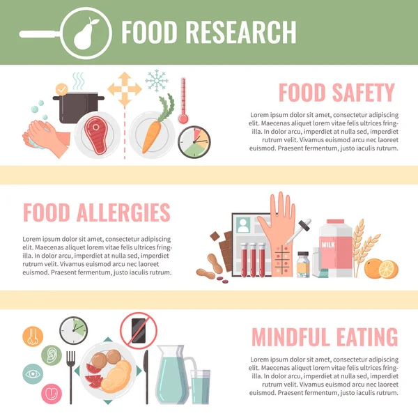 Food Nutrition Flat Infographics Mindful Eating Symbols Vector Illustration — Stock Vector