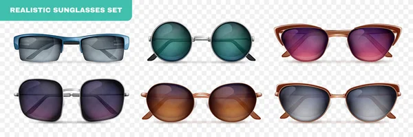 Realistiska Trendiga Färgade Lins Solglasögon Som Isolerats Transparent Bakgrund Vektor — Stock vektor
