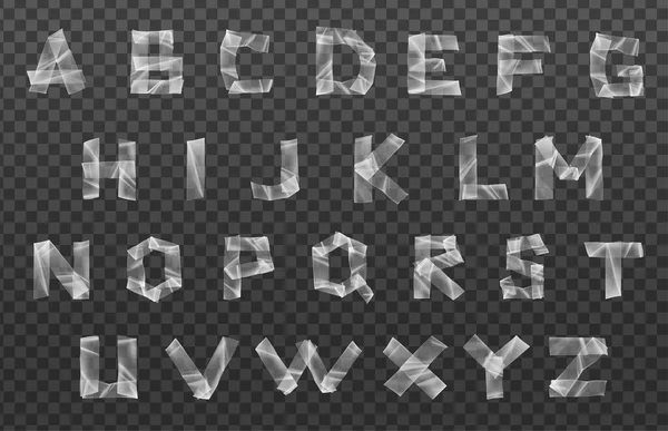 塑料胶粘带现实字母表集 由半透明密封带矢量表示的孤立字母组成 — 图库矢量图片