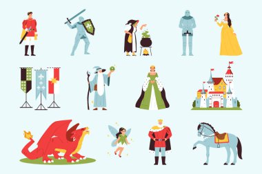 Peri masalı sembolleriyle krallık rengi belirlendi. Düz izole vektör çizimi