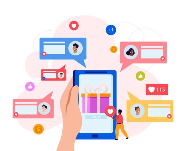 Referans programı düz renkli kompozisyon referansları kayıt vektörü illüstrasyonu için para ve hediye getirir