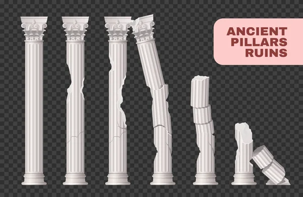 Säulen Ruinen Alte Beschädigte Reihe Von Isolierten Bildern Mit Soliden — Stockvektor