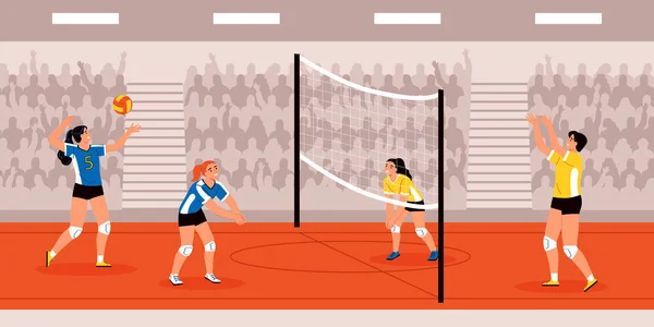 夏季体育背景与排球符号平面矢量插图 — 图库矢量图片